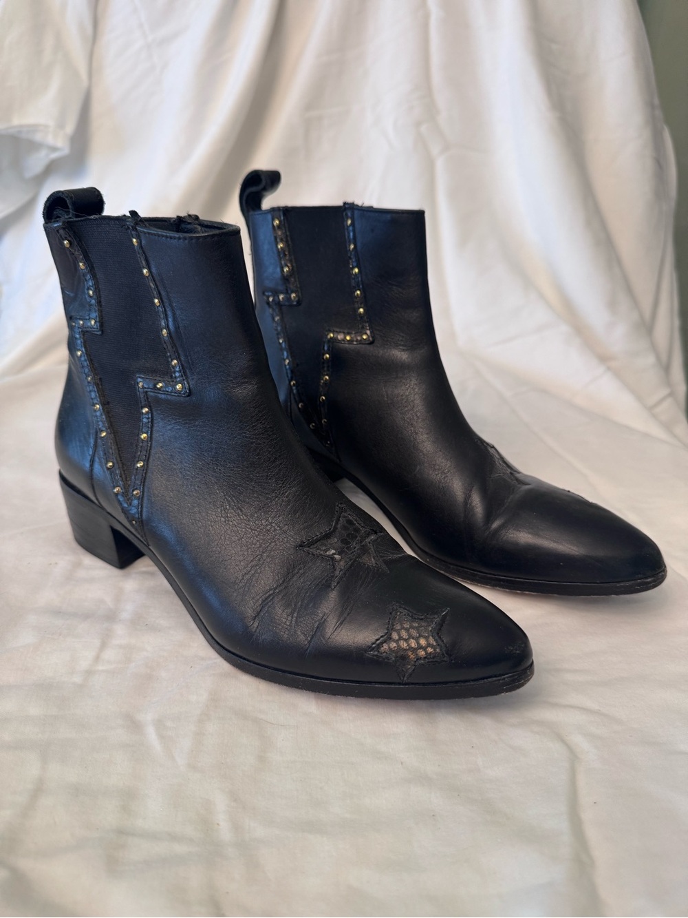 Modern Vice Black Leather Ankle Boot Lightning Bolt Chelsea 6.5 Run Big